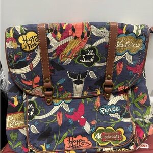 Sakroots Colorful Canvas Backpack with Brown Accents